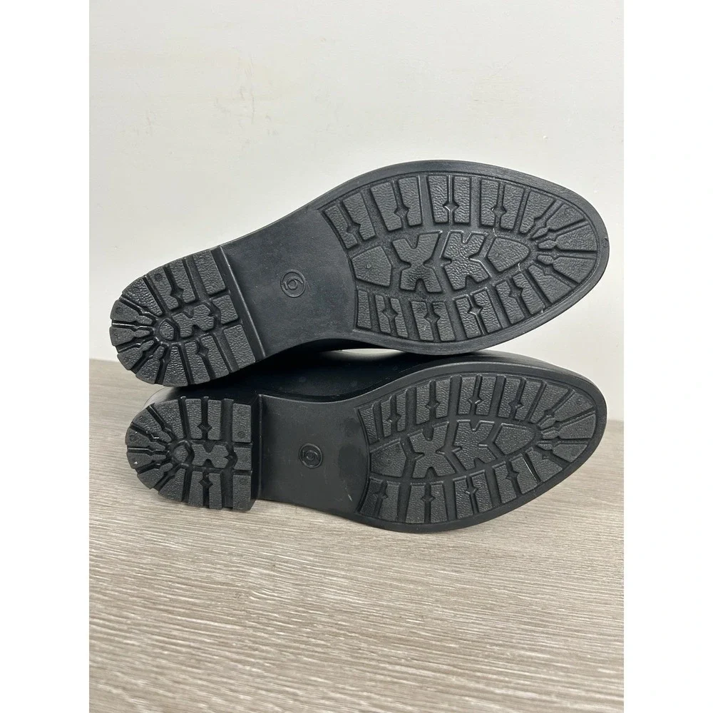 A New Day Women's Chelsea Black Pull On Flats Rain Boots Size 6 Waterproof EUC